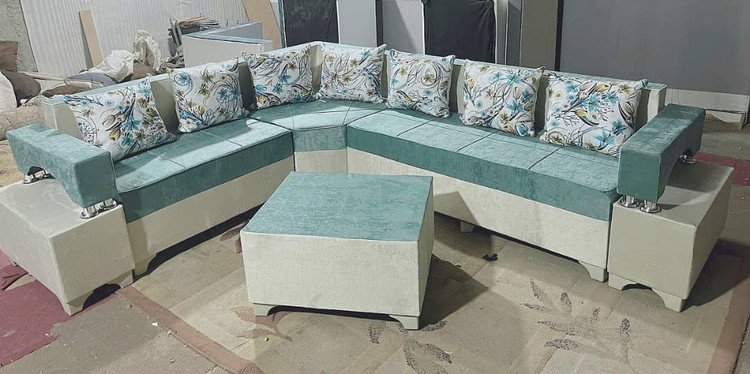 مبل ال دسته دوبل تمام پارچه خارجی فستو ۷ نفره با جلومبلی دارای رنگبندی